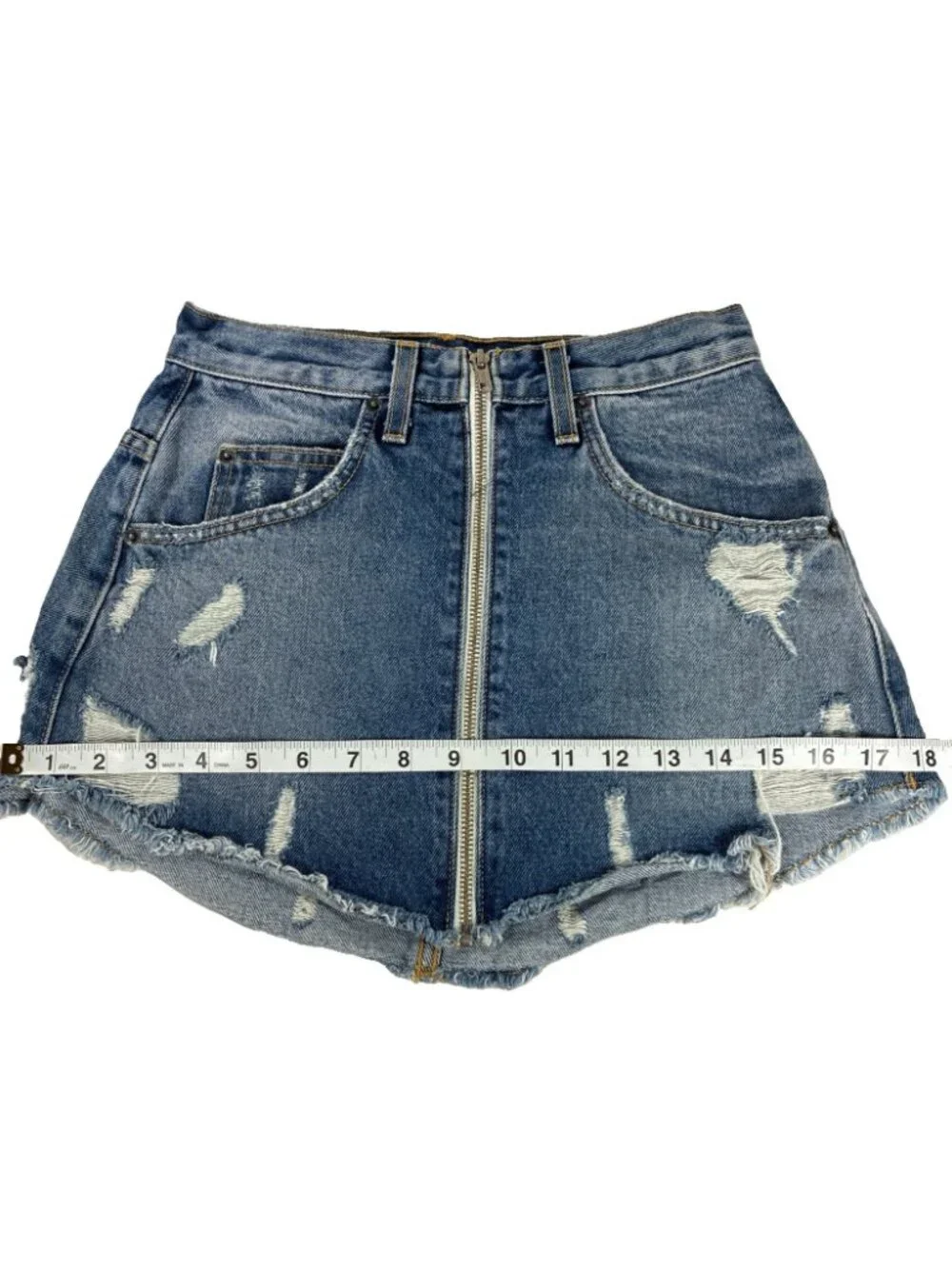 Carmar Beatrice Denim Skort 25 Distressed Exposed Front Zip Festival Shorts LA